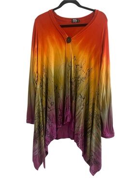ART OF CLOTH Ombre Single Button Asymmetric Cardigan Wearable Art Size Medium